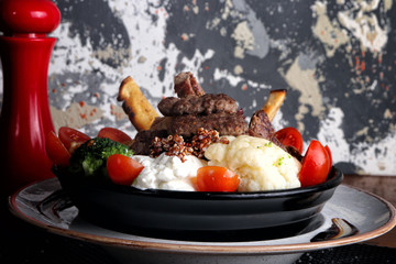 Health-filled combo bowl of mixed meat and vegetables