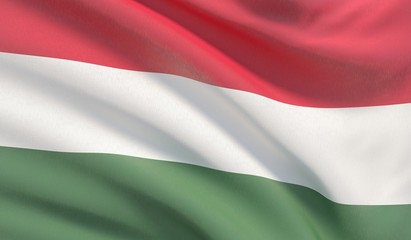 Waving national flag of Hungary. Waved highly detailed close-up 3D render.