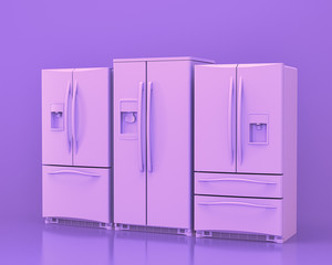 refrigerators, Kitchen appliances in monochrome single pink purple color room, 3d rendering