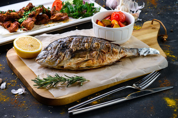 grilled fish dorada bbq still life