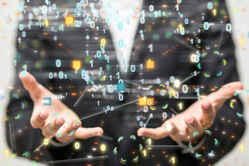 code data concept in hand digital 3d