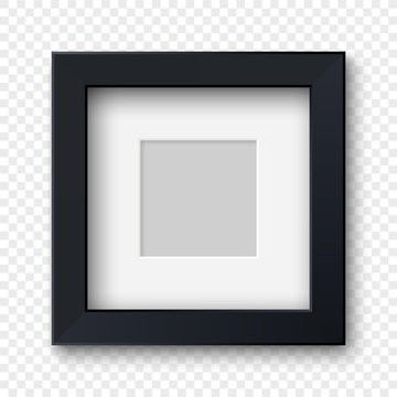 Mockup realistic square picture or photo frame black color isolated on transparent background for your design. Vector illustration EPS10