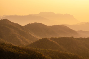 Mountain range Landscape in morning in the summer, feel warm and beautiful, Phetchabun, Thailand.