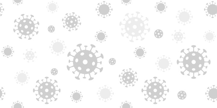 Coronavirus background. Vector seamless pattern with covid-19 virus sign. Light gray backdrop for banners