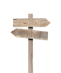 Old various wooden sign isolated on white background. Object with clipping path.