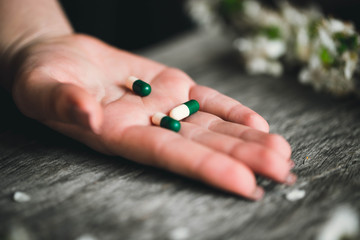 Pills. Coronavirus. Allergy. Helped. Background. Covid-19.