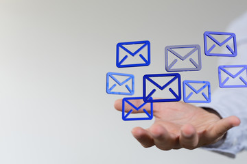 Hand with an email icon 3d
