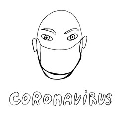 Vector line image of people wearing medical masks protecting themselves from the virus. Coronavirus covid-19 epidemic. Flash of influenza. Crowd of people.