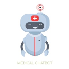 Medical cute chatbot. Robot doctor. Scientific technologies for health. Concept AI in medicine.