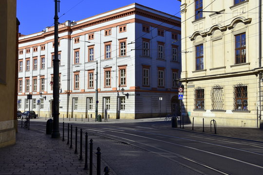 Empty streets in Krakow, quarantine related to the coronavirus epidemic