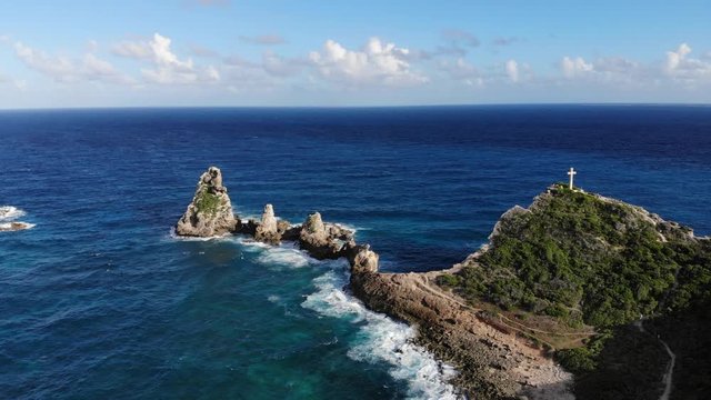 Guadeloupe Chateaux rocks drone view. Pointe Des Colibris landscape aerial view.