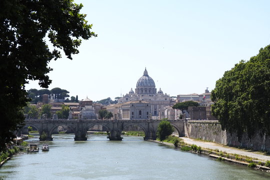 rome, vatican, architecture, italy, city, river, bridge, basilica, church, europe, cathedral, building, travel, landmark, dome, ancient, tourism, roma, water, view, monument