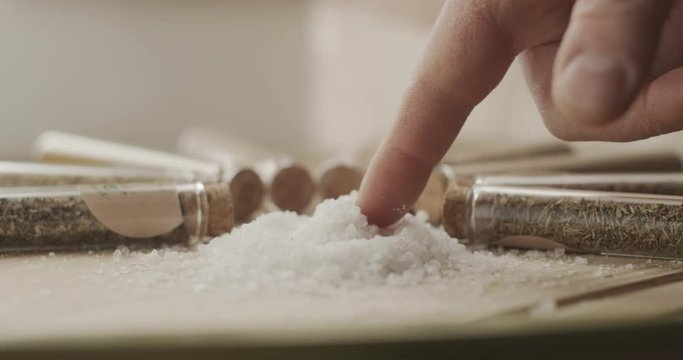Salt on a chopping board
