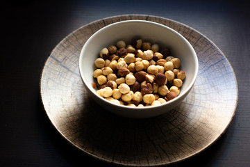 Hazelnut bowl on a wooden background. Concept. nuts organic and healthy food