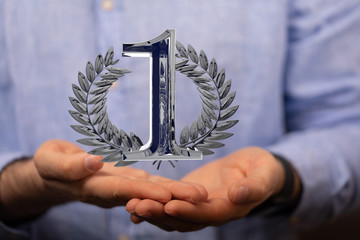 First or one  Years award Digital number award Anniversary 3d.
