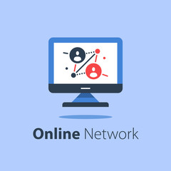 Online network, computer monitor, internet portal, people connection, distant work