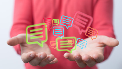 Empty speech bubble hands feedback communication..