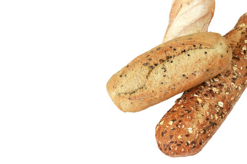 Top view three loaf bread various isolated on white background  H