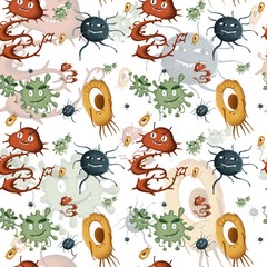 seamlee pattern  of different cartoon microbes and viruses for medicine 