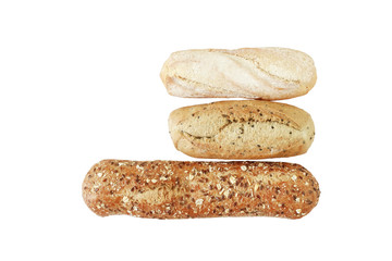 Top view three loaf bread various isolated on white background  H