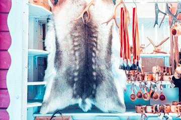 Winter Saami Souvenirs such reindeer fur and horns
