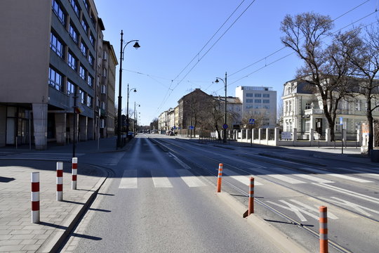 Empty streets in Krakow, quarantine related to the coronavirus epidemic