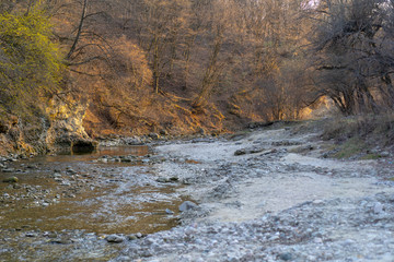 Mountain river at sunset
