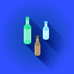 vector isometric alcohol bottles set.