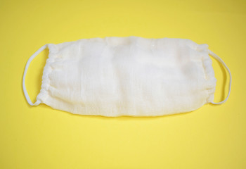 Gauze mask made at home.