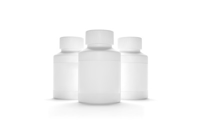 Vector Blank Plastic Packaging Bottle with Cap for Pills Isolated on White Background. Bio Supplements or Vitamins. Realistic Plastic Bottle. Mock Up Template. Medicine, Tablets, Pills.