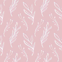 Floral seamless vector pattern background with abstract branches, berries and leaves. Use for wallpapers, textile, web design
