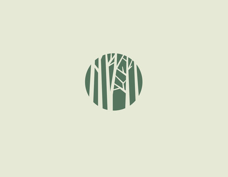 Green logo icon nature forest, trees in a circle for your company