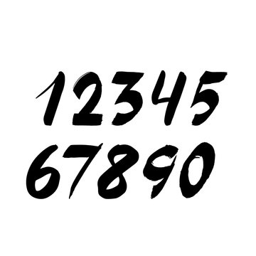 Handwritten numbers isolated on white background. Hand drawn brush stroke fonts