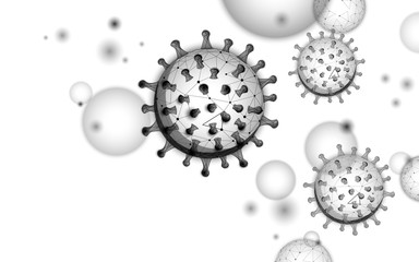 Microscope virus 3D low poly render. Laboratory analysis infection virus influenza flu pneumonia. Modern science technology medicine vector illustration