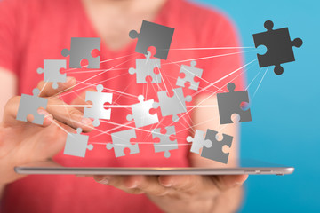 puzzle hand solution concept business.