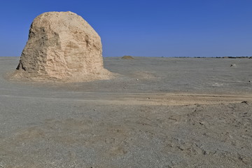 Isolated ruined Buddhist stupa-M7 feature. Ancient town Miran-Ruoqiang county-Xinjiang-China-0486