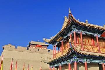 Fototapeta na wymiar Wenchang Pavilion-three story tower over Guanghua Lou-Enlightenment Gate-E.gate Jiayu Pass-Jiayuguan-Gansu-China-0737