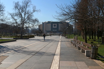 Sofia, Bulgaria - March 17, 2020: Empty streets of Sofia during Corona Virus covid-19 outbreak