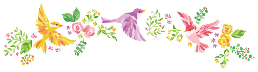 花　小鳥　イラスト
