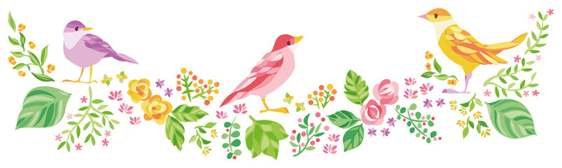 花　小鳥　イラスト