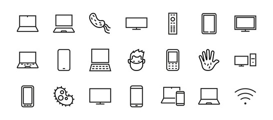  set of smart devices and gadgets, computer hardware and electronics. Electronic device icons for web and mobile vector lines. Editable stroke. 480x480 pixels