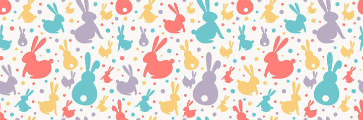 Easter concept with colourful bunnies. Seamless pattern. Banner. Vector