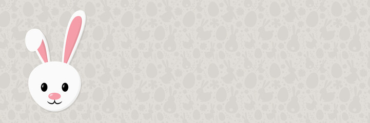 Empty Easter background with cute bunny. Template of banner. Vector