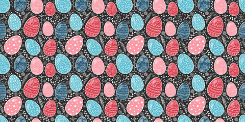Seamless pattern with hand drawn painted Easter eggs. Vector