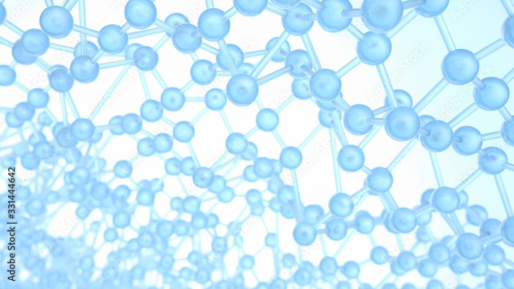 Poster abstract blue background in empty space. technology network node concept. chaotic atoms, dna or mole