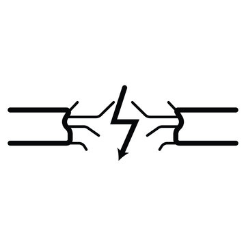 electricity power cable cutout with charge sign concept. current leakage on white background, pvc copper wire cut vector icon design