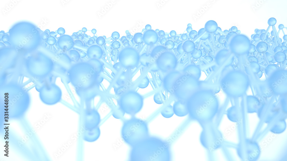 Poster abstract blue background in empty space. technology network node concept. chaotic atoms, dna or mole