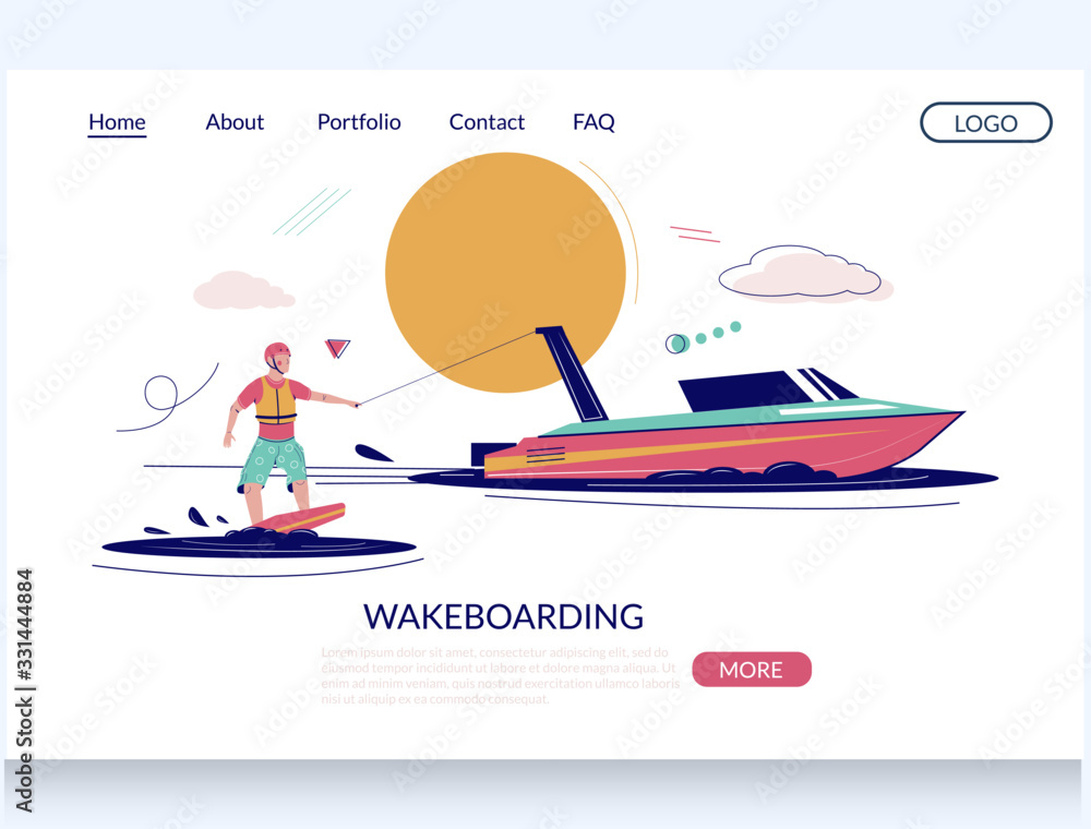 Poster wakeboarding vector website landing page design template