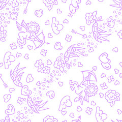 Valentine's Day seamless vector pattern pattern with Cupids