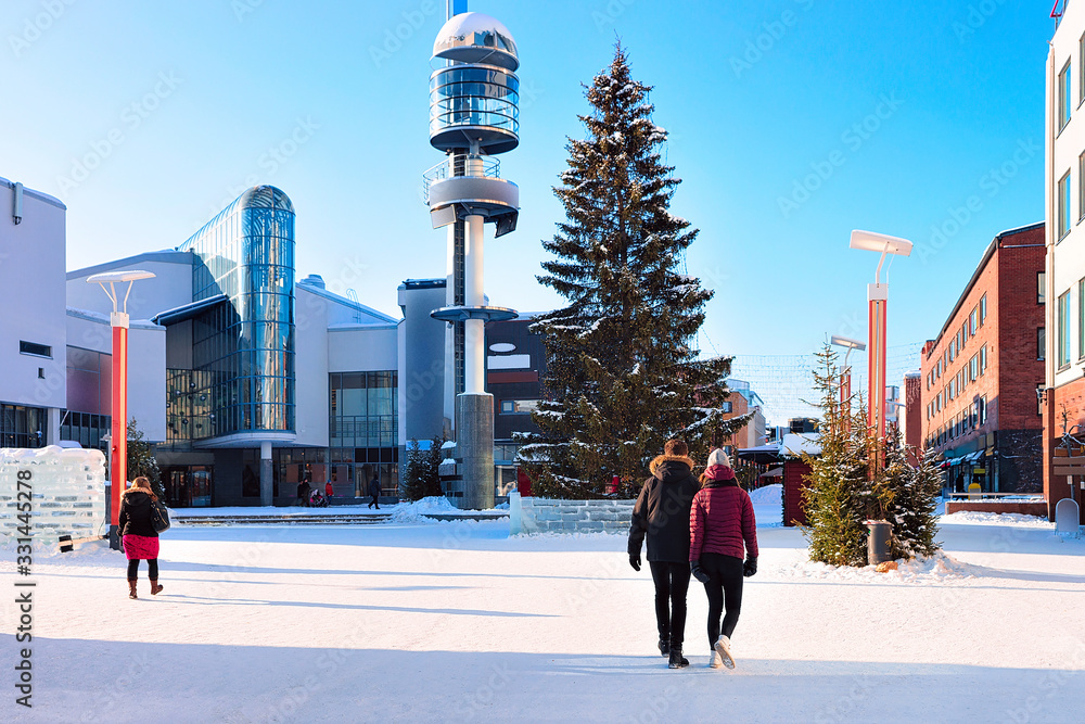 Sticker people and lordi square in winter rovaniemi